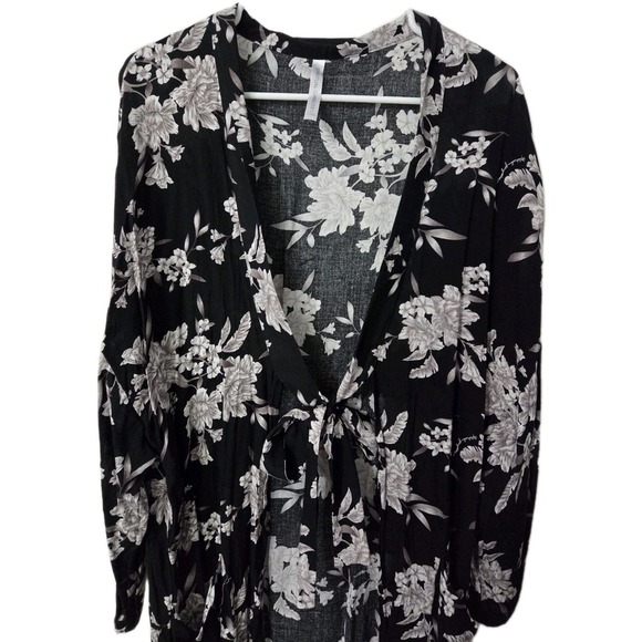 Spiritual Gangster Maya Kimono Top Shirt Black Floral One Size - Picture 3 of 4